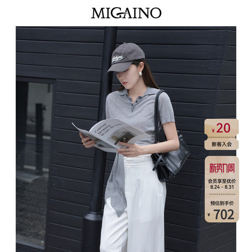Migaino曼娅奴女装2026年秋季新款老钱风休闲灰色针织衫MQ32WH270