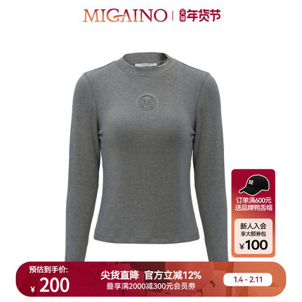 Migaino曼娅奴女装冬季新款修身简约百搭打底T恤MO42RC008