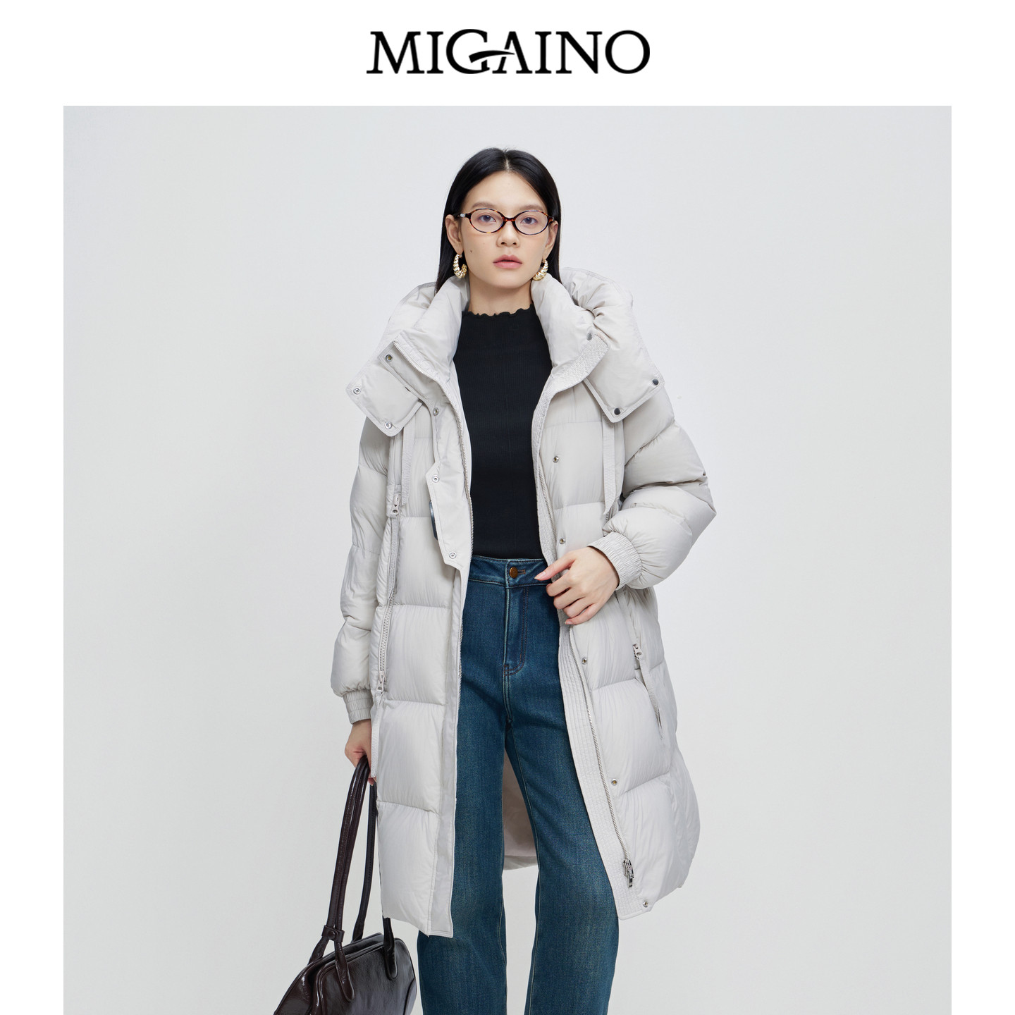 Migaino曼娅奴女装秋冬款加厚保暖90白鸭绒中长款羽绒服MP42IB029
