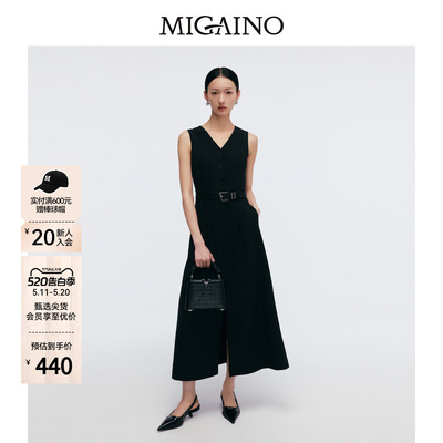 Migaino曼娅奴女装春季新款气质感通勤无袖连衣裙MP12DE021
