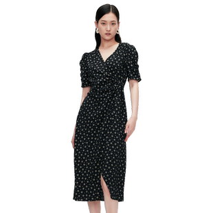 Migaino曼娅奴女装夏新款修身优雅气质印花连衣裙MO22DA143