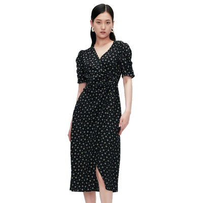 Migaino曼娅奴女装夏新款修身优雅气质印花连衣裙MO22DA143