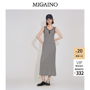 Migaino曼娅奴女装2026夏季新款休闲简约无袖背心裙子条纹连衣裙