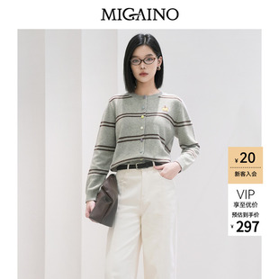 Migaino曼娅奴女装秋冬新款慵懒感灰色减龄南瓜刺绣毛衣开衫外套
