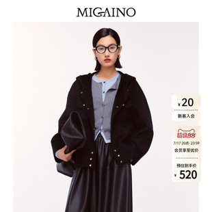 Migaino曼娅奴女装冬季新款时尚简约连帽毛呢大衣MO42SG013