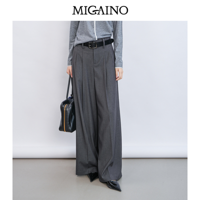 Migaino曼娅奴女装春季新款通勤复古高腰宽松阔腿休闲裤MQ12BC003