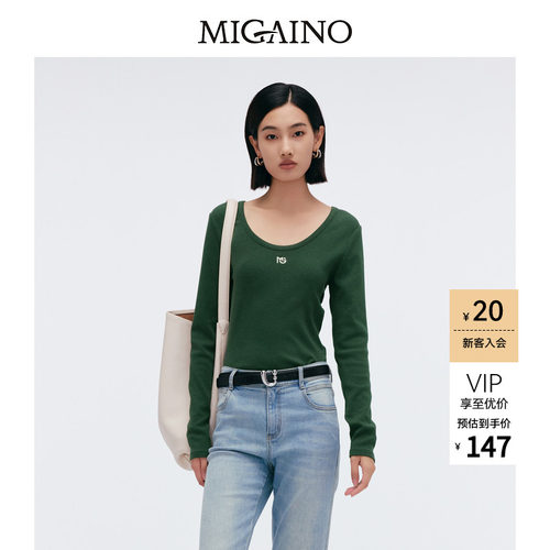 Migaino曼娅奴女装春季新款修身百搭打底长袖T恤MP12RA017