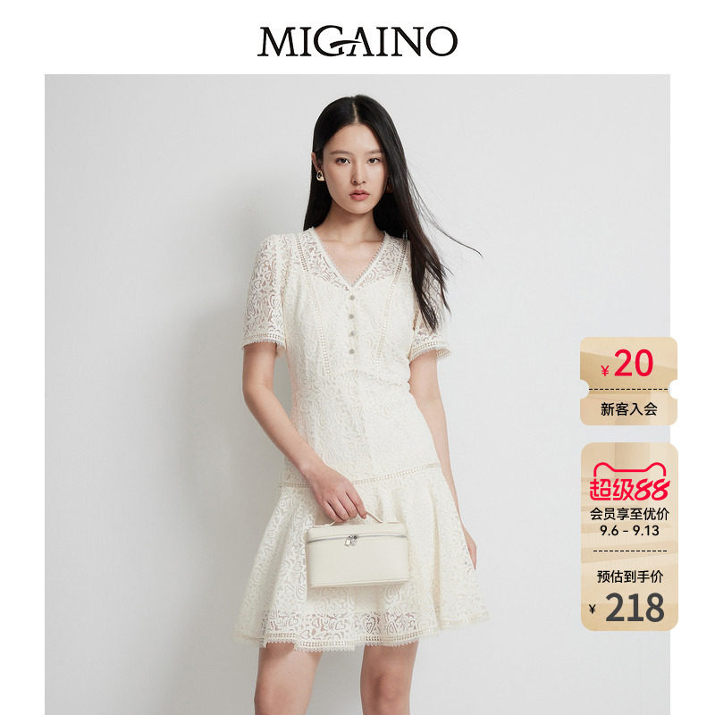 Migaino曼娅奴女装春夏新款收腰显瘦裙子法式气质蕾丝连衣裙
