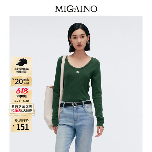 Migaino曼娅奴女装春季新款修身百搭打底长袖T恤MP12RA017