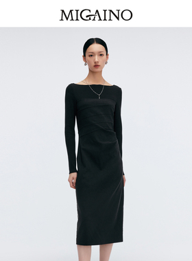 Migaino曼娅奴女装2025春季新款一字肩优雅收腰连衣裙MP12DC050