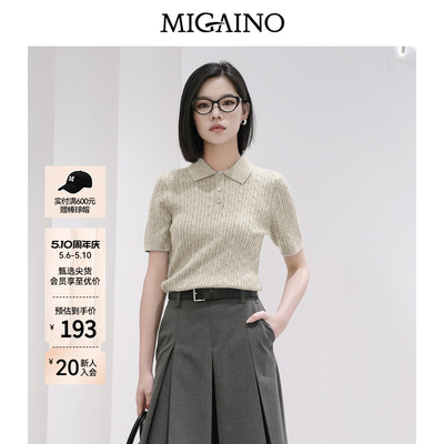 Migaino曼娅奴女装春夏新款修身显瘦T恤休闲上衣POLO领短袖针织衫
