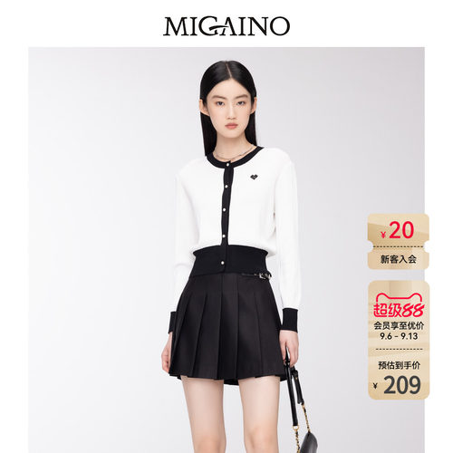 Migaino曼娅奴秋季新款别致优雅撞色小香风针织上衣
