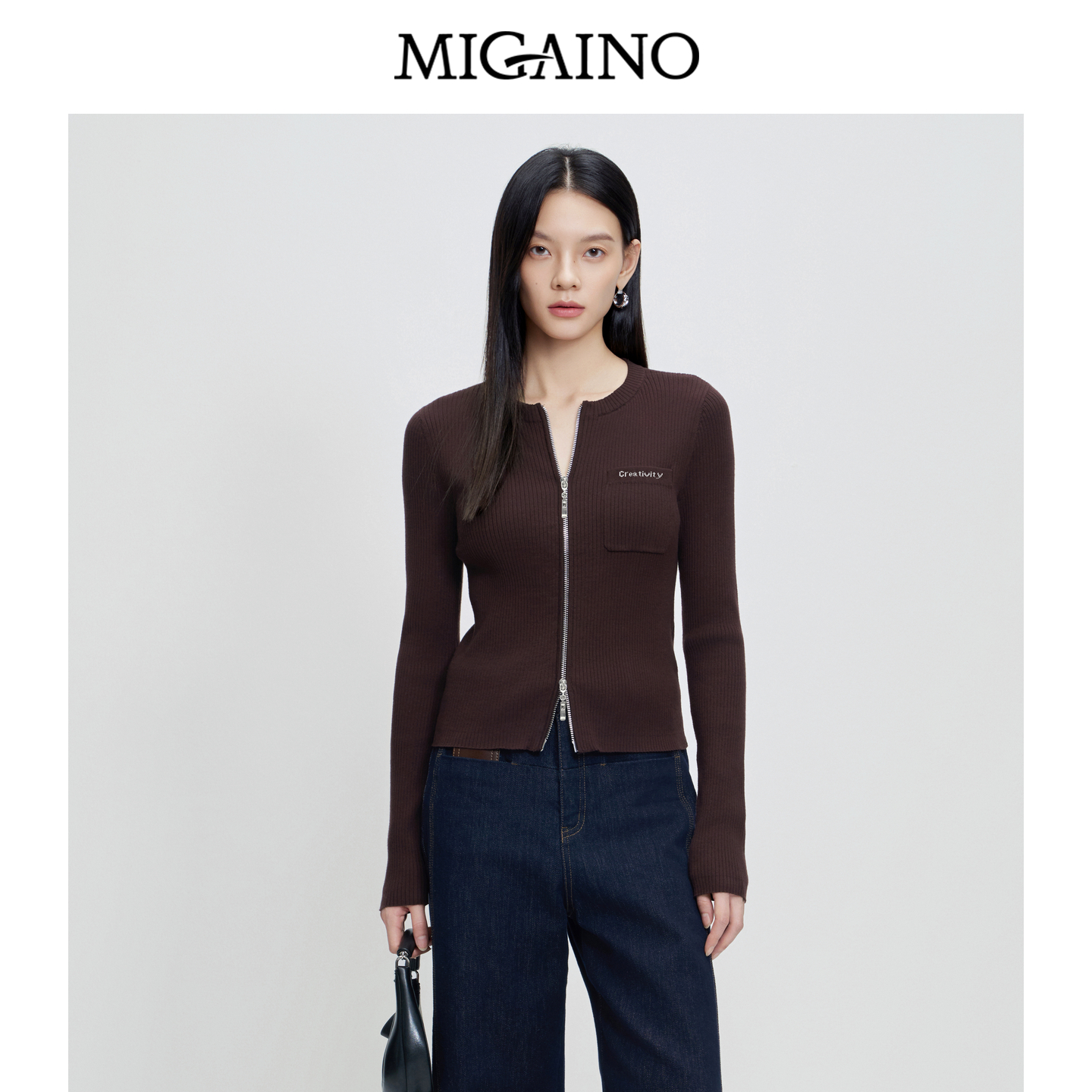 Migaino曼娅奴女装秋冬新款时尚气质感修身显瘦针织开衫MP42JK218