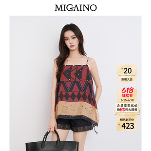 Migaino曼娅奴女装2026夏季新款民族风几何印花吊带衬衫MQ22AD023