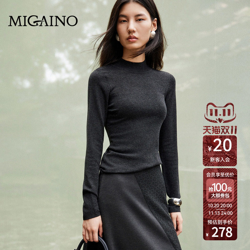 Migaino曼娅奴女装2026年秋冬新款通勤风休闲简约半高领打底毛衣
