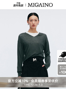 Migaino曼娅奴女装2025春季新款V领休闲时尚薄款毛衣MP12WH270