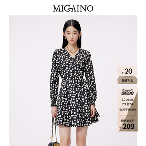 【限时特卖】Migaino曼娅奴碎花连衣裙女法式气质收腰小个子短裙