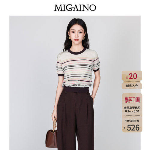 Migaino曼娅奴女装2026年夏季新款时髦条纹套头针织衫MQ32KW249