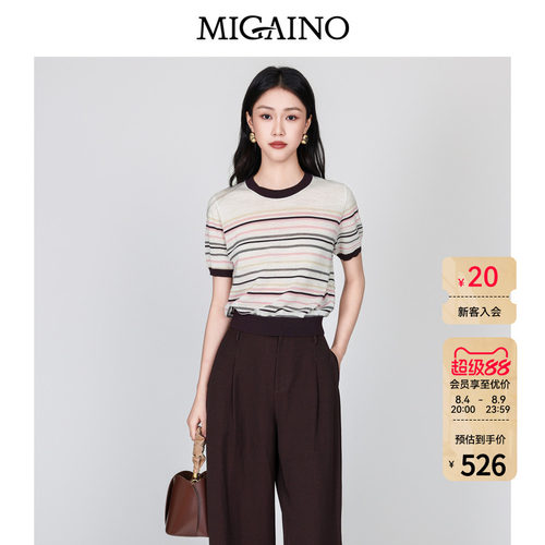 Migaino曼娅奴女装2026年夏季新款时髦条纹套头针织衫MQ32KW249