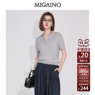 Migaino曼娅奴女装2026夏季新款老钱风慵懒感简约绞花套头针织衫