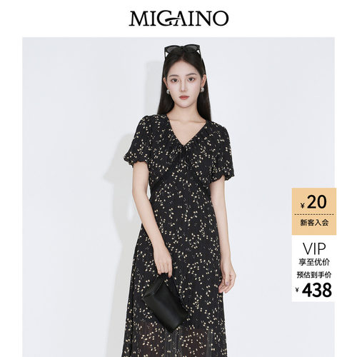 Migaino曼娅奴女装2026年秋季新款精致感优雅碎花显瘦茶歇连衣裙