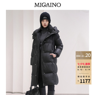 【鹅绒】Migaino曼娅奴女装冬新款黑色简约中长款保暖羽绒服外套
