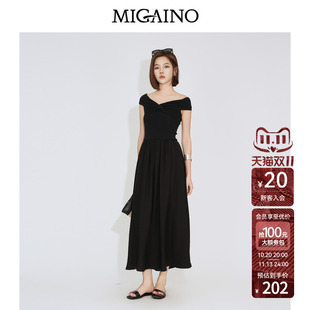 Migaino曼娅奴女装2026夏季新款设计感扭结显瘦针织拼接连衣裙