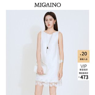 Migaino曼娅奴女装2026年夏季新款简约风直筒绣花拼接无袖连衣裙