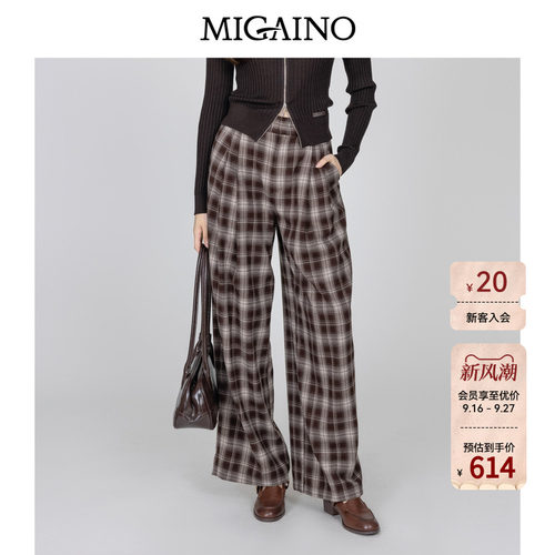 Migaino曼娅奴女装2026年秋季新款街头风复古格子阔腿裤MQ32BC020