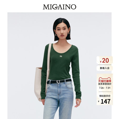 Migaino曼娅奴女装春季新款修身百搭打底长袖T恤MP12RA017