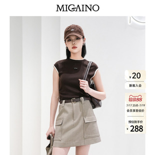 Migaino曼娅奴女装春季新款休闲风圆领拼接套头针织衫MQ12KW245