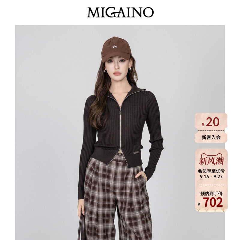 Migaino曼娅奴女装2026年秋季新款高级感显瘦开衫毛衣MQ32JK242图片