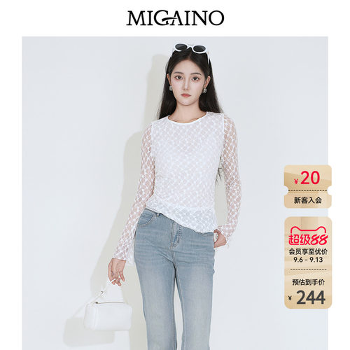 Migaino曼娅奴女装2026年秋季新款轻熟风修身显瘦蕾丝打底衬衫