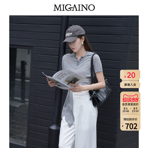 Migaino曼娅奴女装2026年早秋新款老钱风休闲灰色针织衫MQ32WH270