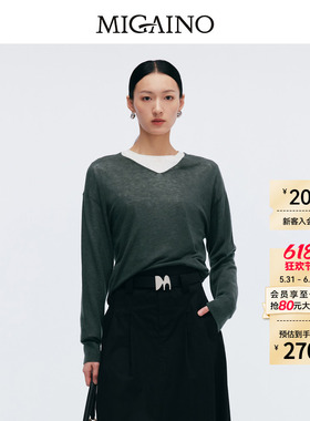 Migaino曼娅奴女装春季新款V领休闲时尚薄款毛衣MP12WH270
