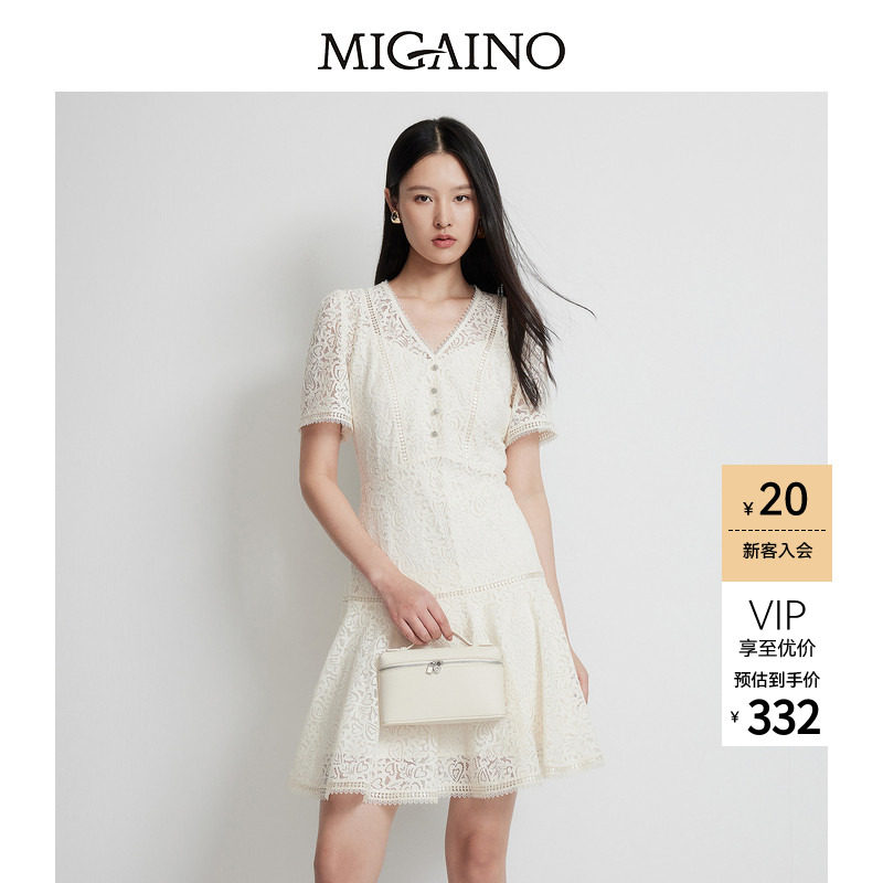 Migaino曼娅奴女装春夏新款收腰显瘦裙子法式气质蕾丝连衣裙