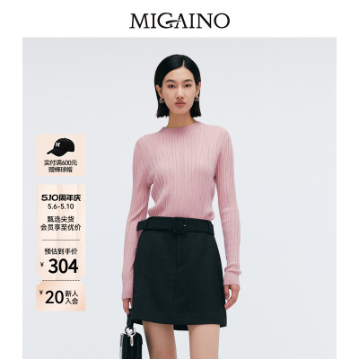 Migaino曼娅奴女装春季新款圆领修身百搭打底毛衣MP12WH206