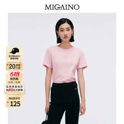Migaino曼娅奴女装春季新款圆领休闲简约正肩T恤MP12RA012