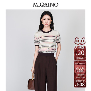 Migaino曼娅奴女装2026年夏季新款时髦条纹套头针织衫MQ32KW249