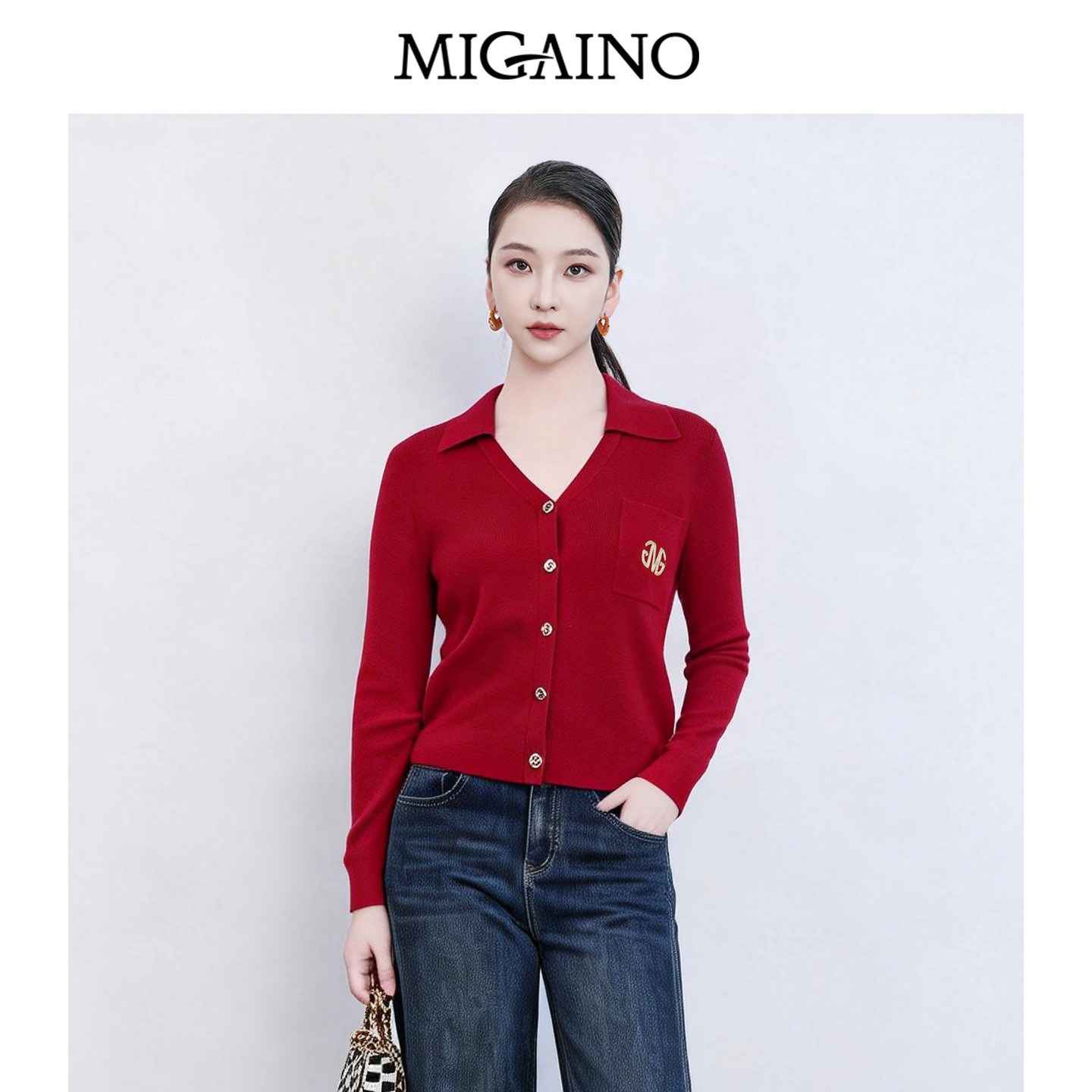 Migaino曼娅奴女装春季新款休闲百搭新年红色羊毛针织衫MQ12JK222,女装/女士精品,毛针织衫,淘宝优惠券,粉丝福利购,淘宝优惠卷