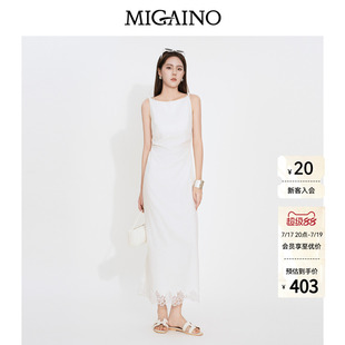 Migaino曼娅奴女装2026年夏季新款简约风显瘦花边拼接无袖连衣裙