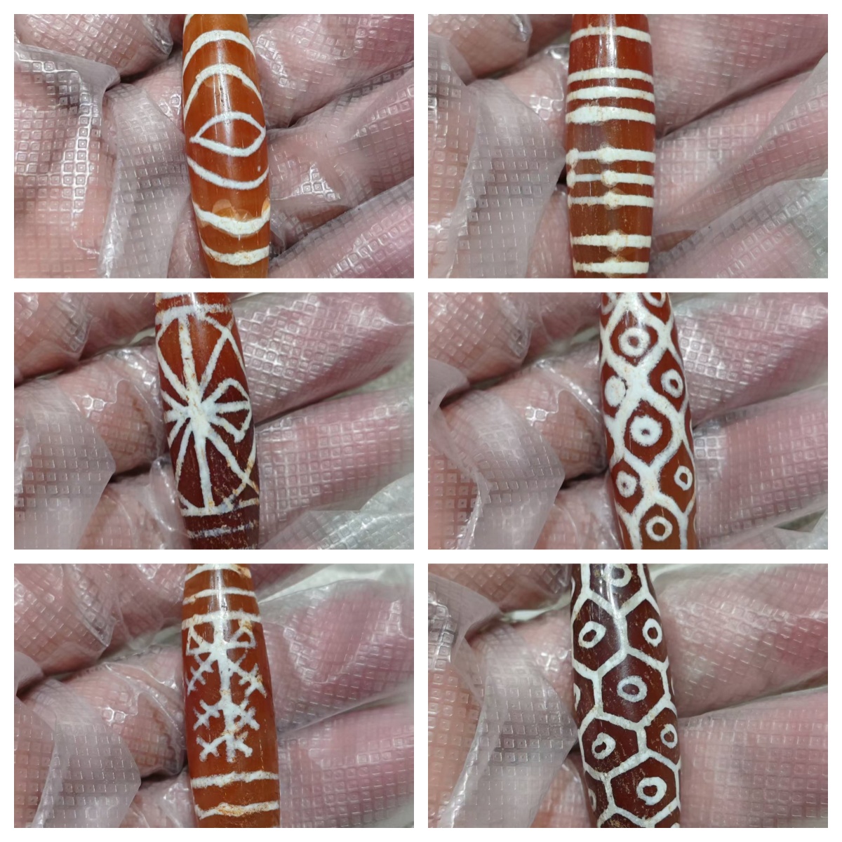 西亚古珠大尺寸蚀花老玛瑙红玉髓天珠线珠龟甲多眼雪花图案珠散珠