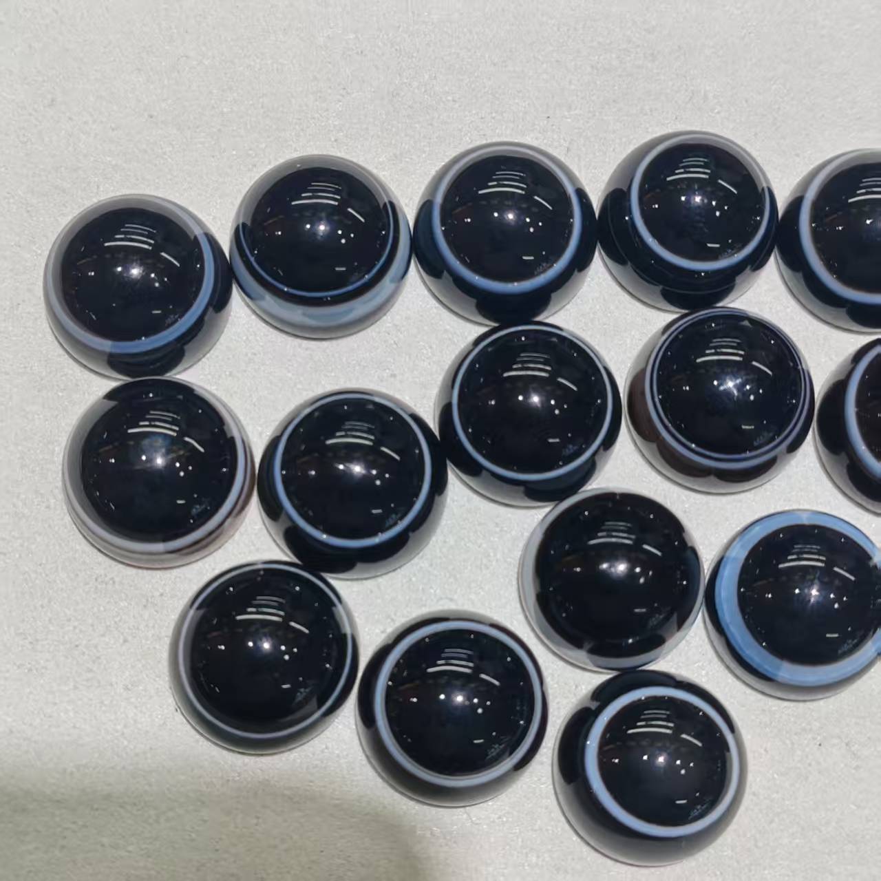 16mm黑色正圆眼睛图案玛瑙天珠戒面风化包浆散珠DIY戒指