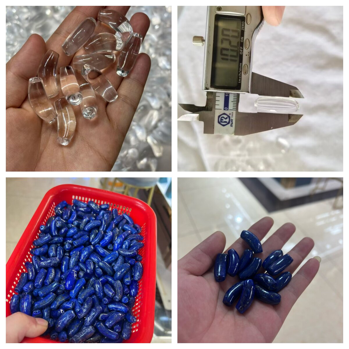 30颗/包 纯天然精品老矿料青金石白水晶弯管珠子手链配珠散珠批发