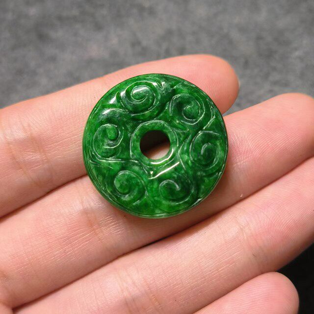 aqx7天原翡翠玉石干青平安扣雕花吊坠挂件色泽圆润简单大方