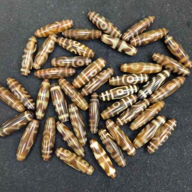 aqx8天原优质三眼虎牙财神宝瓶两眼玛瑙天珠光面风化细腻收藏品