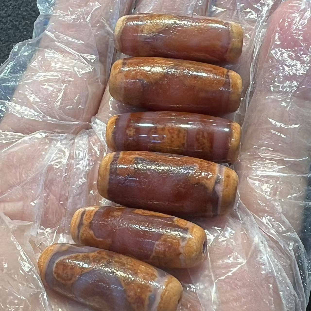 30mm包浆风化钙化老橘料红肉台湾工艺玛瑙天珠散珠配珠DIY手链