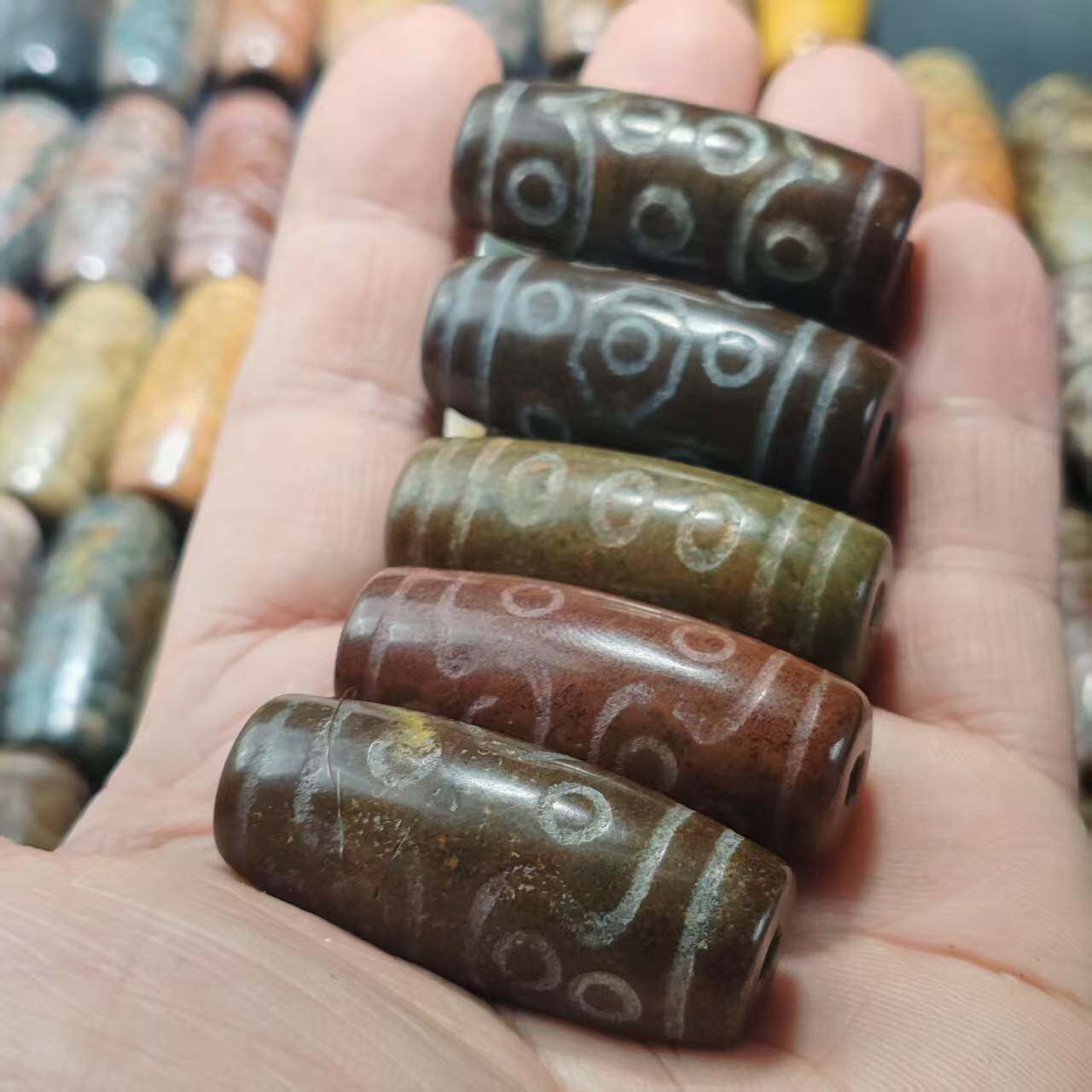 50颗/包 40mm天珠10/11/12/13/14/15/17/18/21眼老料象雄朱砂玛瑙