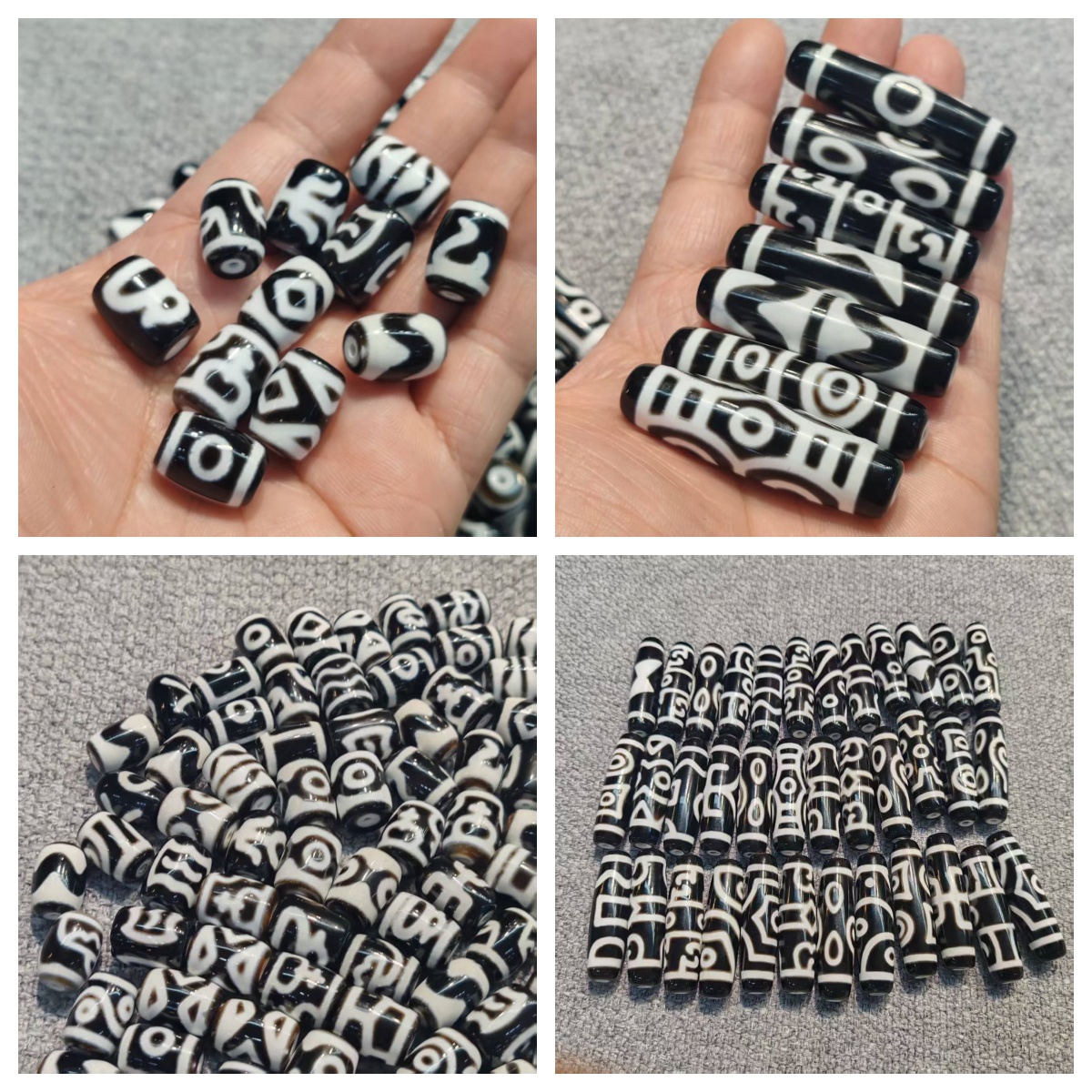 黑底白线天珠桶珠配饰多宝图案白化孔芯散珠手链项链配珠