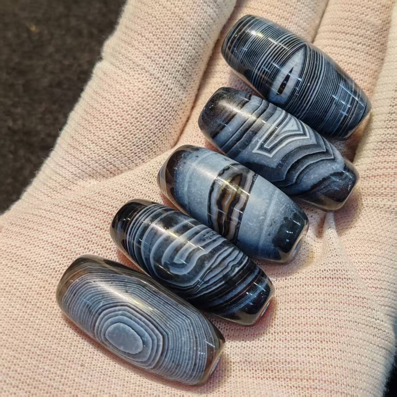 小尺寸蓝沁奶皮老缠丝玛瑙天珠眼睛图案藏式散珠手链项链配珠